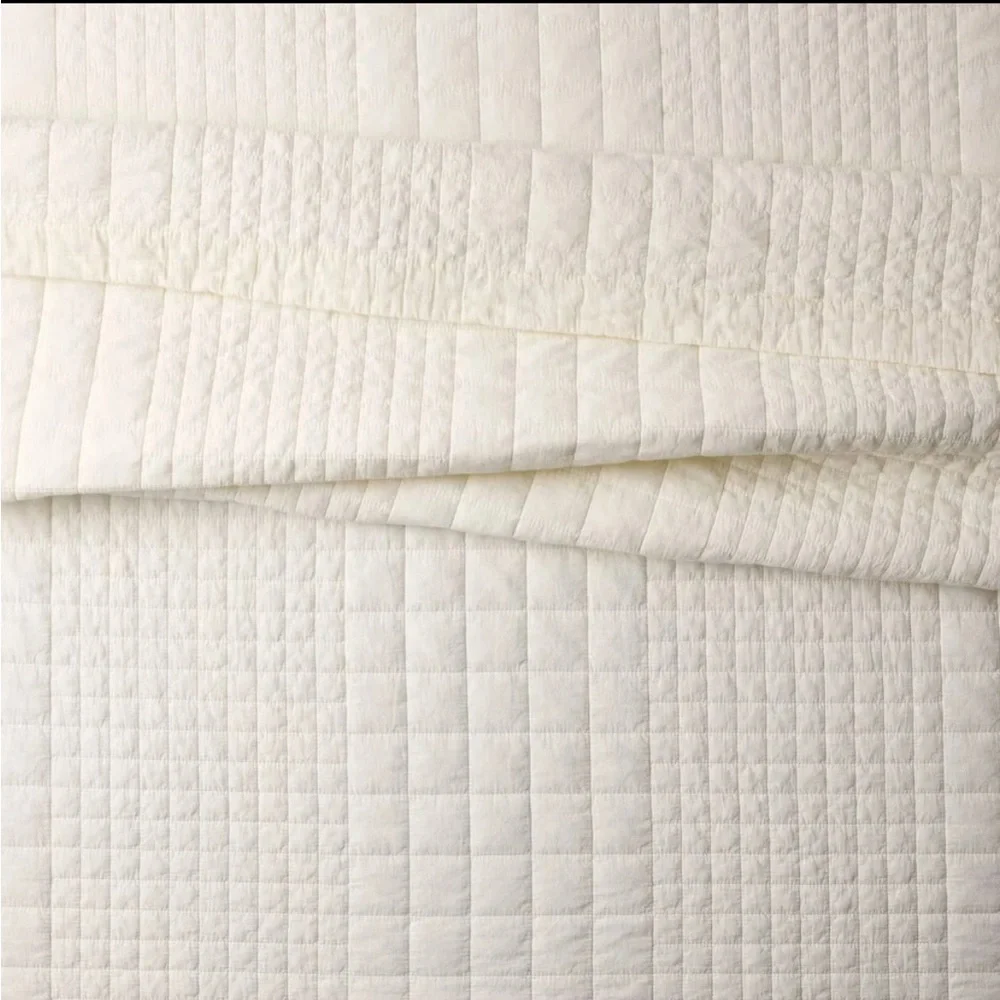 Full/Queen Grid Stitch Quilt Sour Cream Hearth & Cream